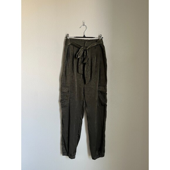 Urban Outfitters Sarah Satin Utility Jogger Pant in Dark Olive Green Size MEDIUM - Picture 1 of 6